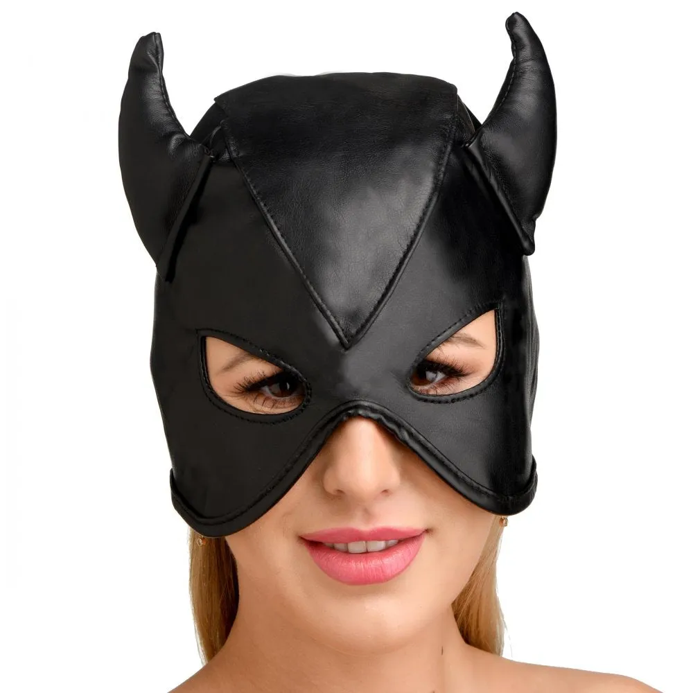 Dungeon Demon Bondage Hood with Horns
