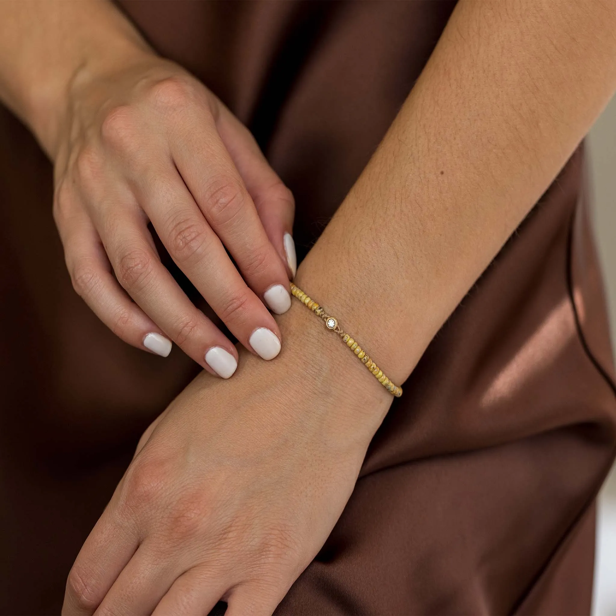 Dyed Beige Beads String Of Love - 14K Rose Gold