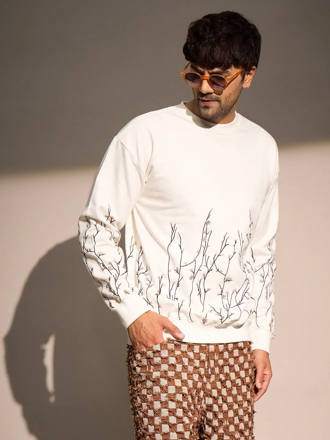 Ecru Embroidery Oversized Sweatshirt