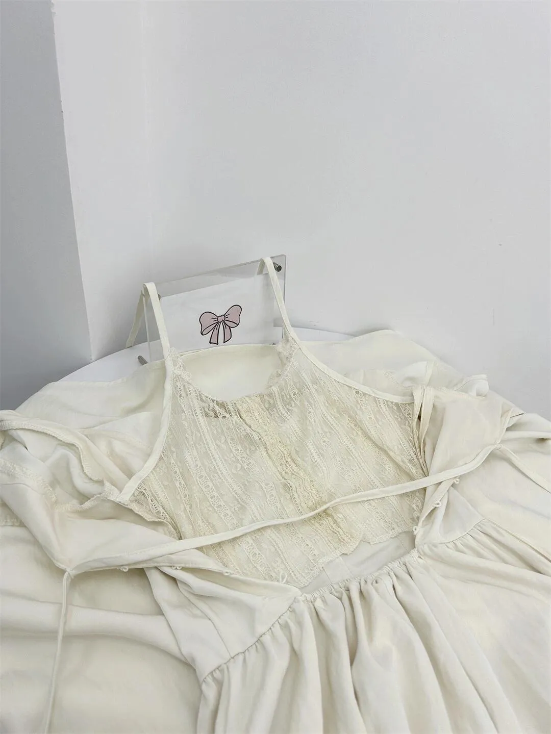 Elegant long white dress with white straps