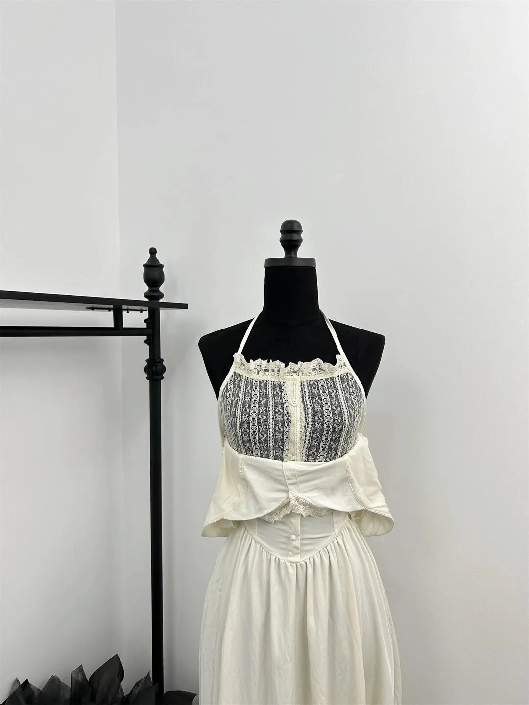 Elegant long white dress with white straps