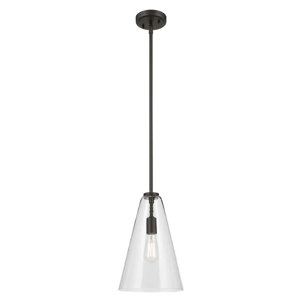Everly 15" 1-Light Cone Pendant Light with Clear Glass, Olde Bronze Finish