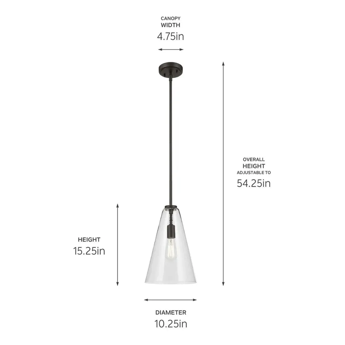 Everly 15" 1-Light Cone Pendant Light with Clear Glass, Olde Bronze Finish