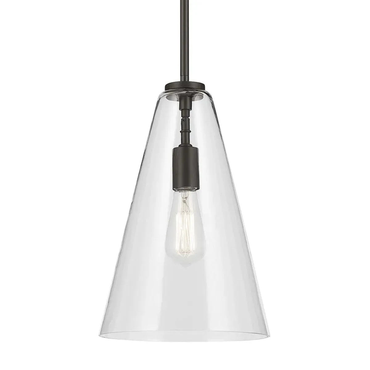 Everly 15" 1-Light Cone Pendant Light with Clear Glass, Olde Bronze Finish