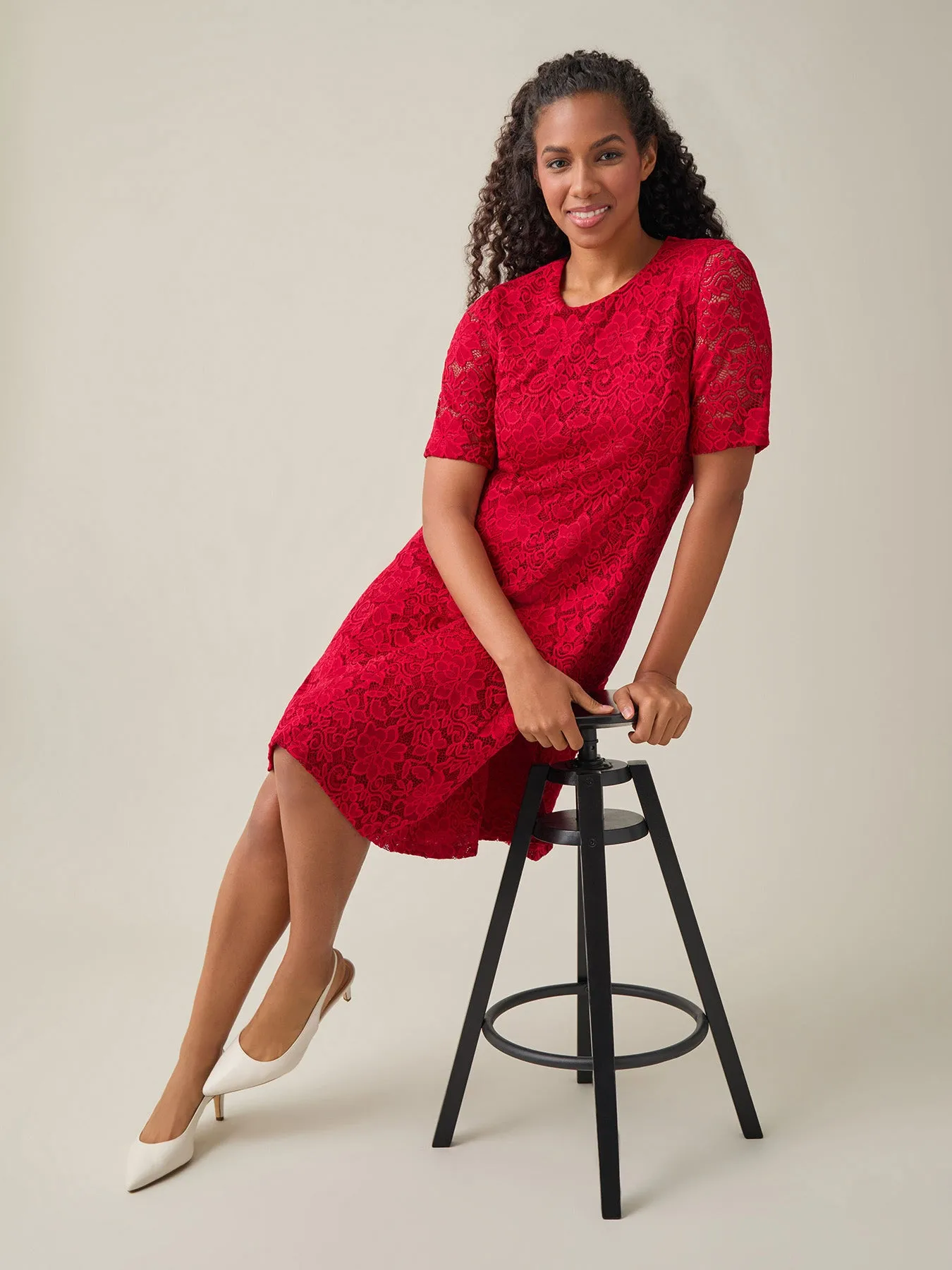 Fit-and-Flare Dress, Crimson