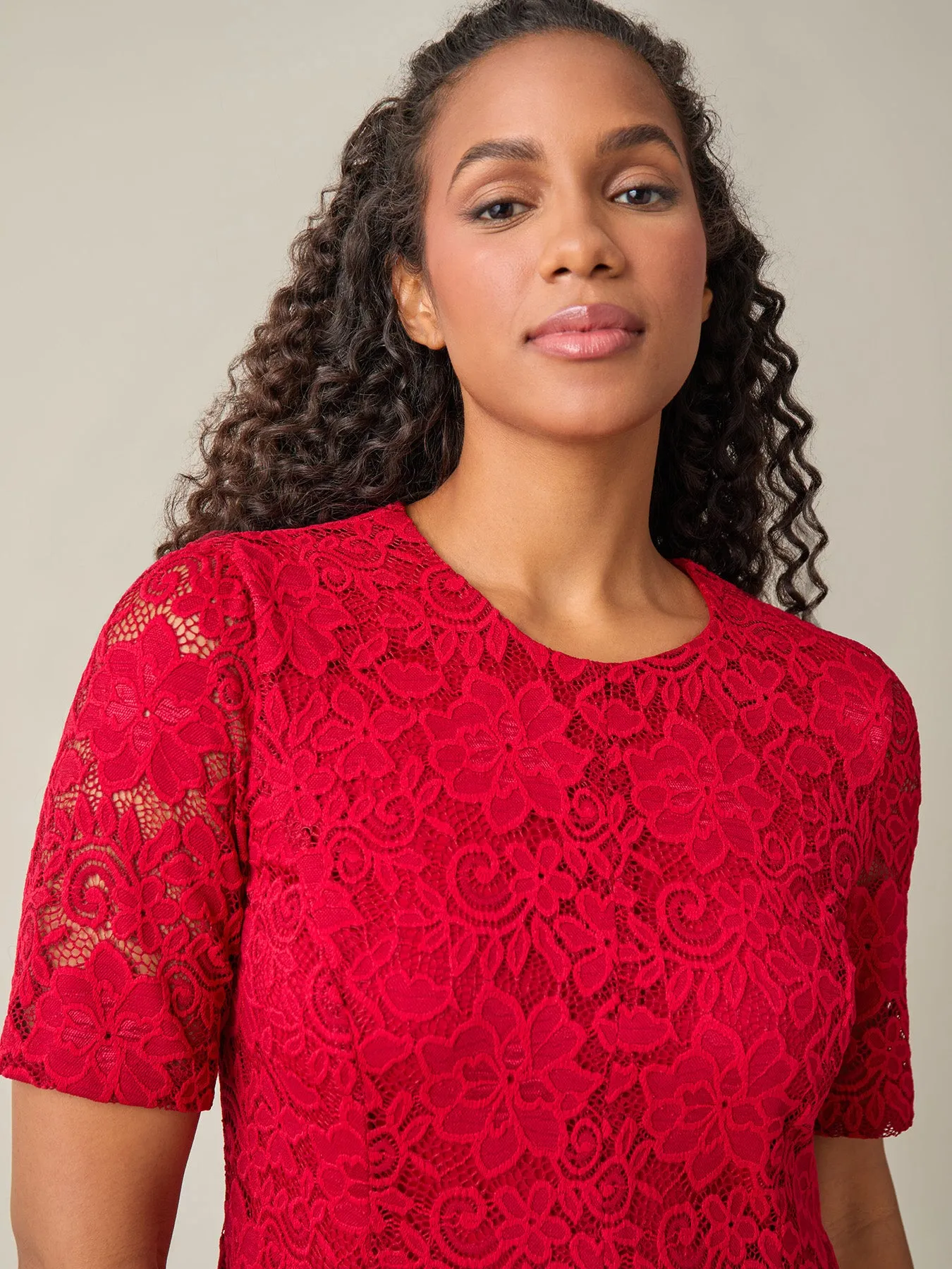 Fit-and-Flare Dress, Crimson