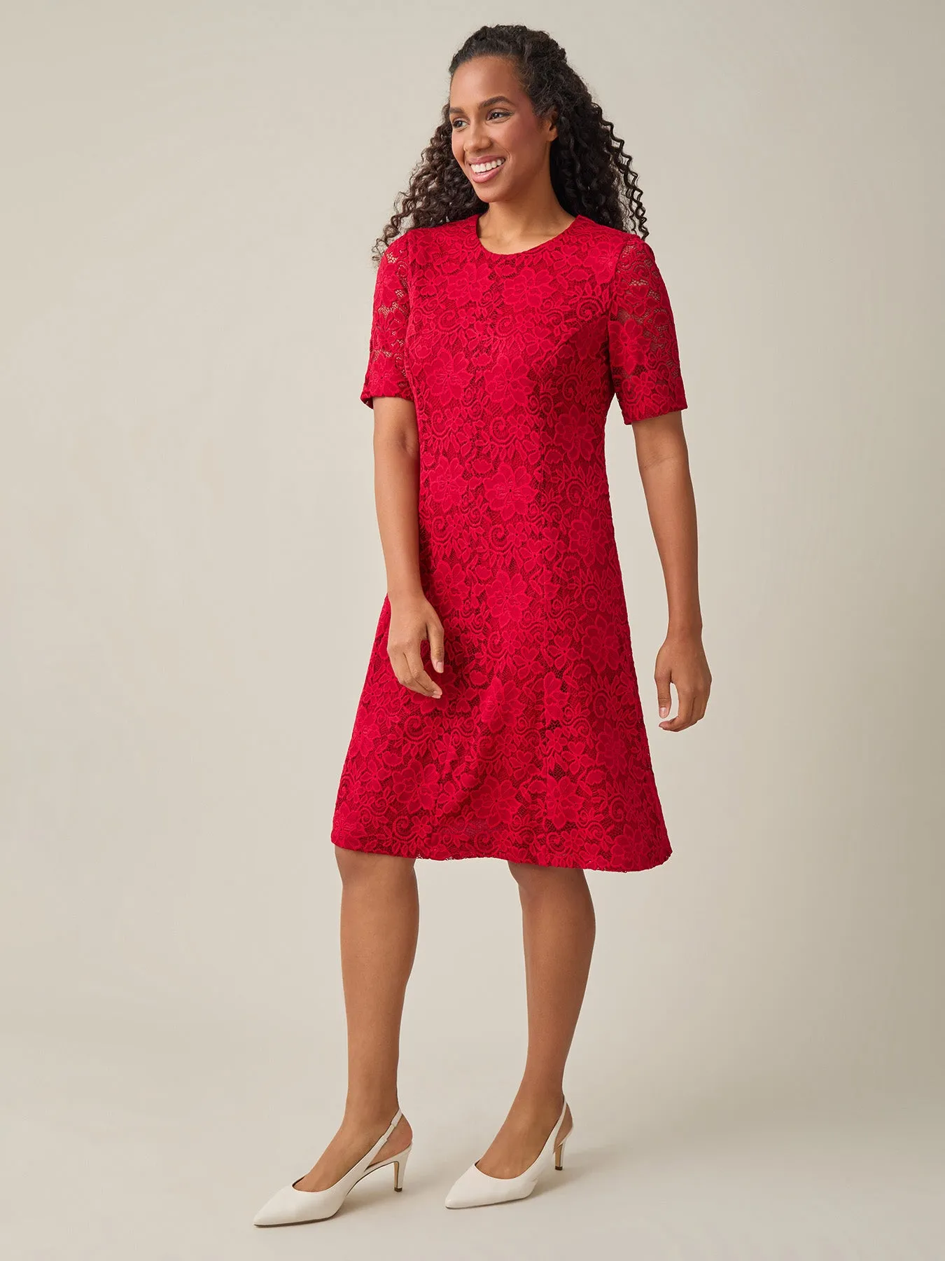 Fit-and-Flare Dress, Crimson