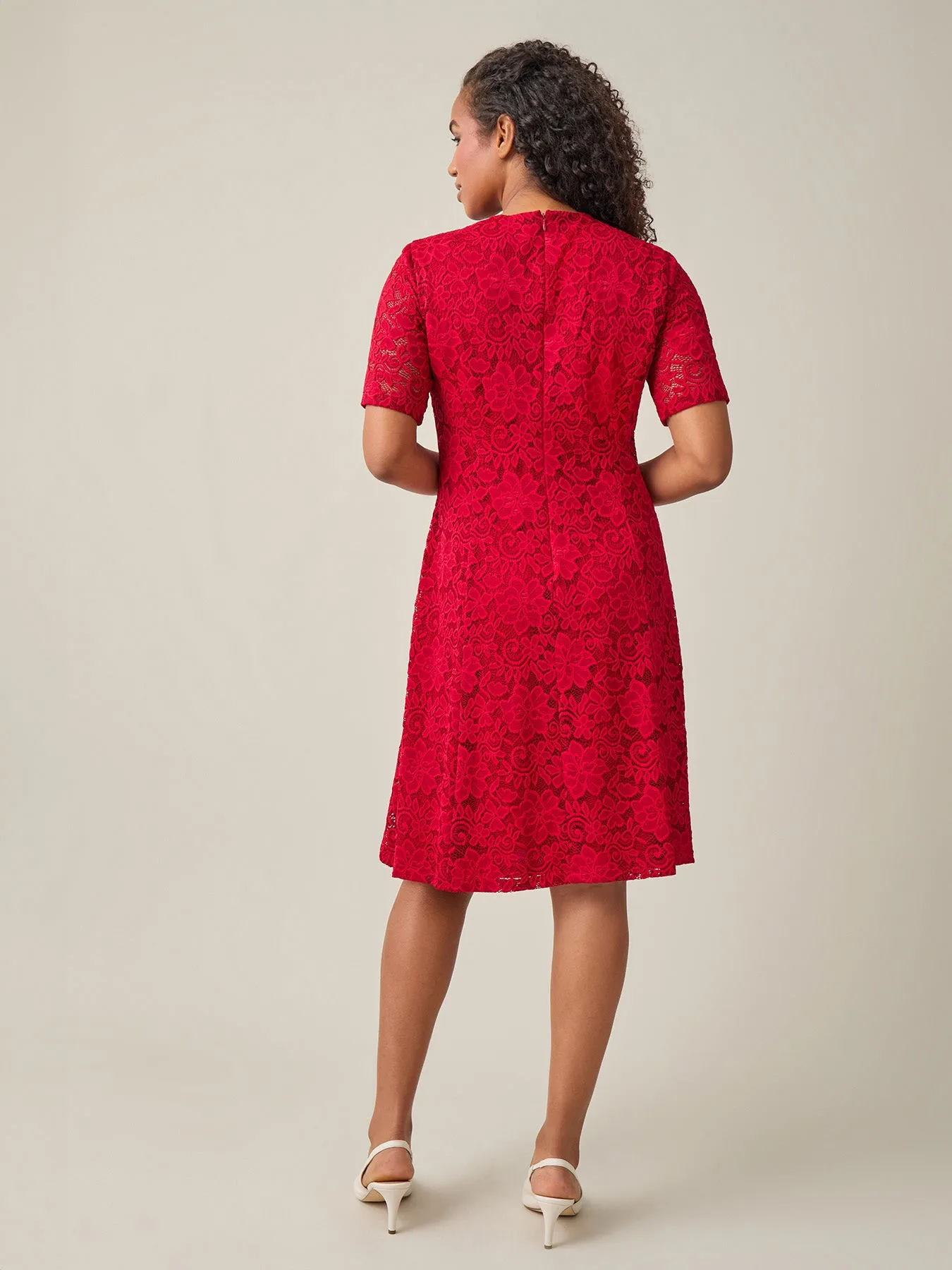 Fit-and-Flare Dress, Crimson