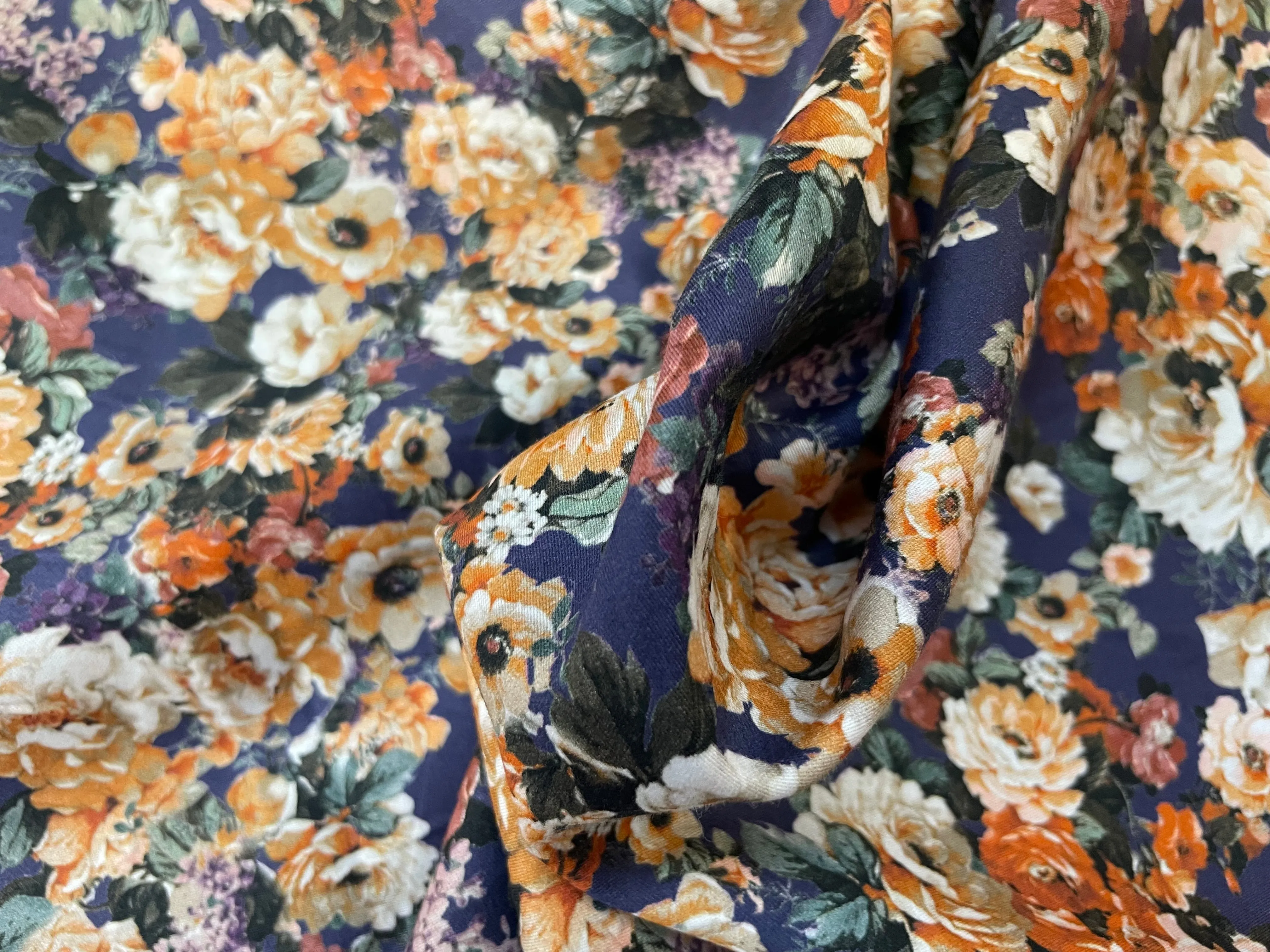 Floral Digital Print Cotton Calico Satin Finish - Multicolor