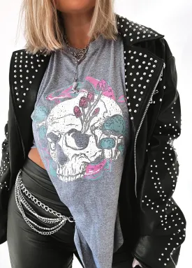 FLORAL SKULL SIDE SLIT TEE