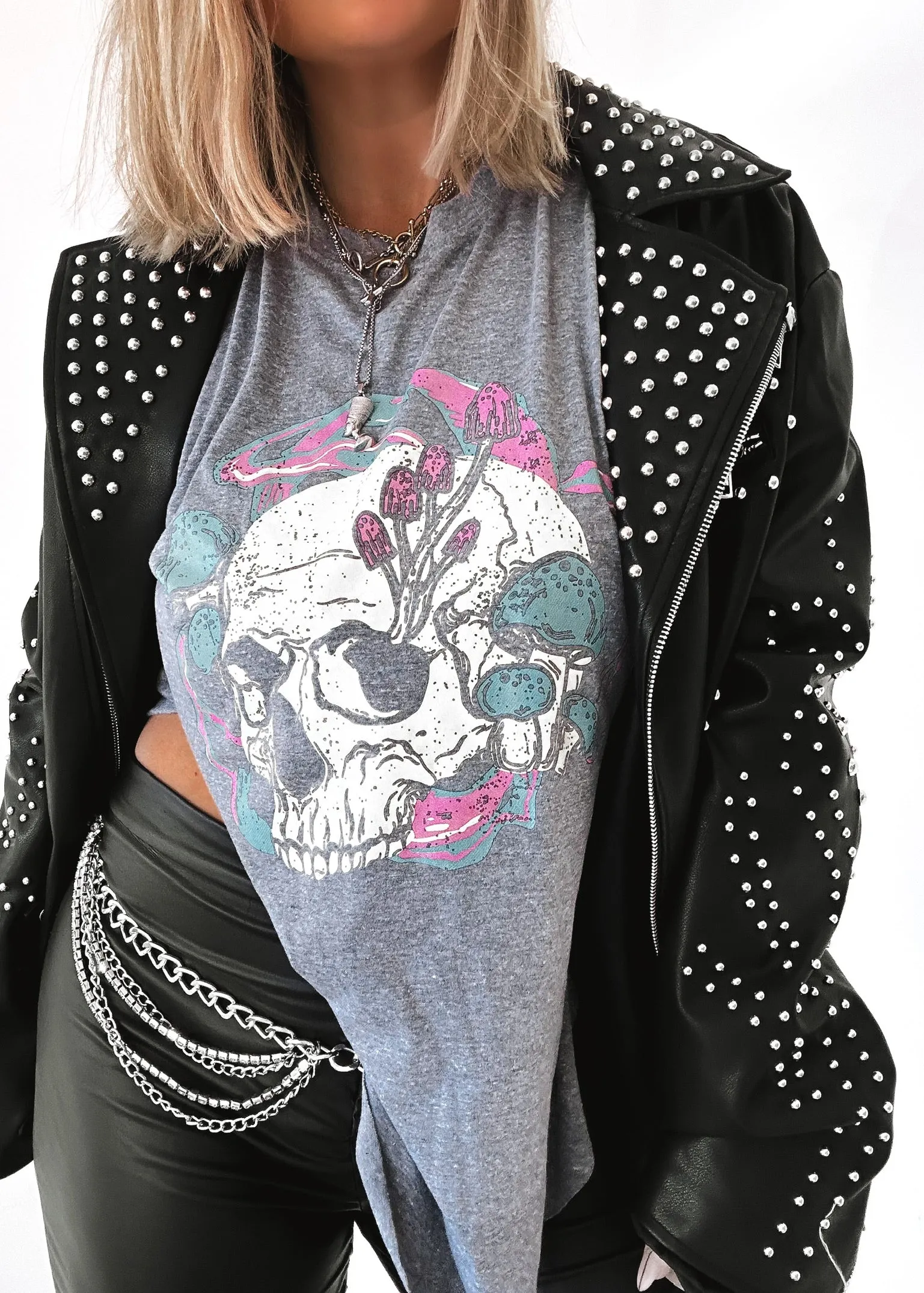 FLORAL SKULL SIDE SLIT TEE