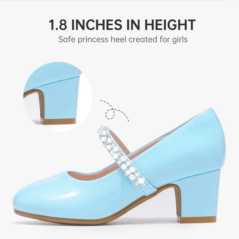 Flower Girl Shoes Kids High Heels Mary Jane Flats Cute Pearl Rhinestones Girls Dress Pumps Shoes for Church Wedding Party Little Big Kids