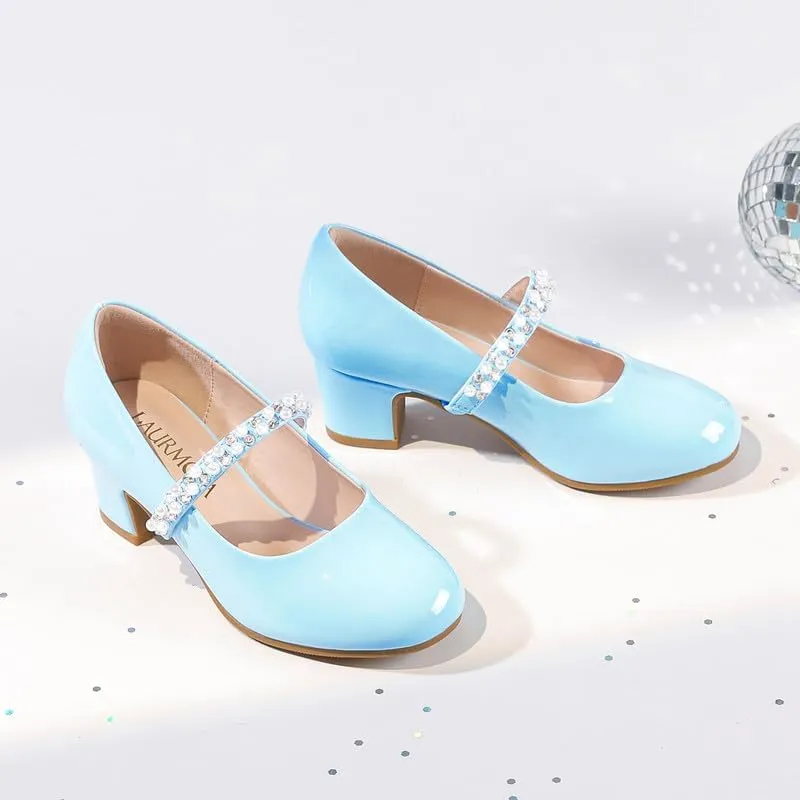 Flower Girl Shoes Kids High Heels Mary Jane Flats Cute Pearl Rhinestones Girls Dress Pumps Shoes for Church Wedding Party Little Big Kids