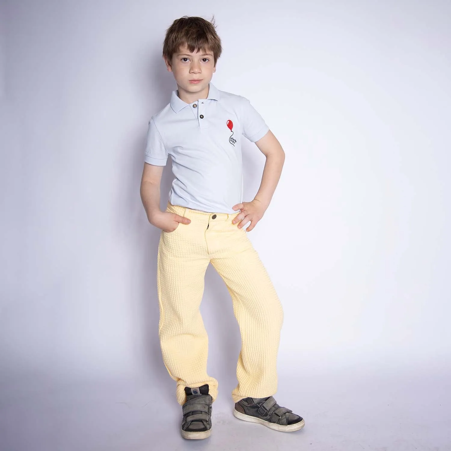 Gele wafel katoenen jurk broek