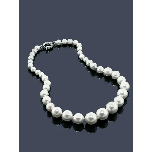 Gem Stone King White Shell Pearl Necklace For Women