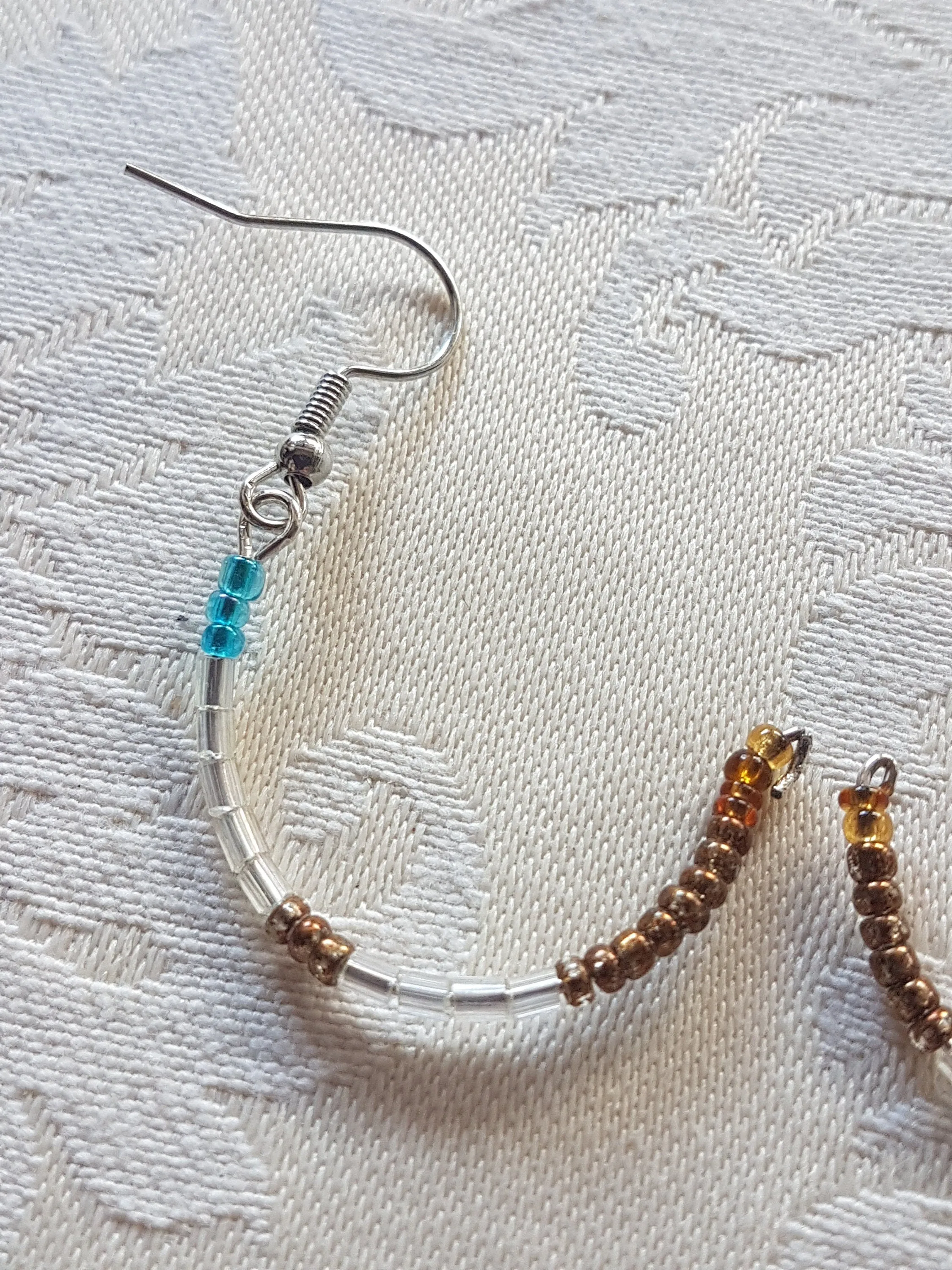 Gold Blue Seed Bead Dangle Earrings