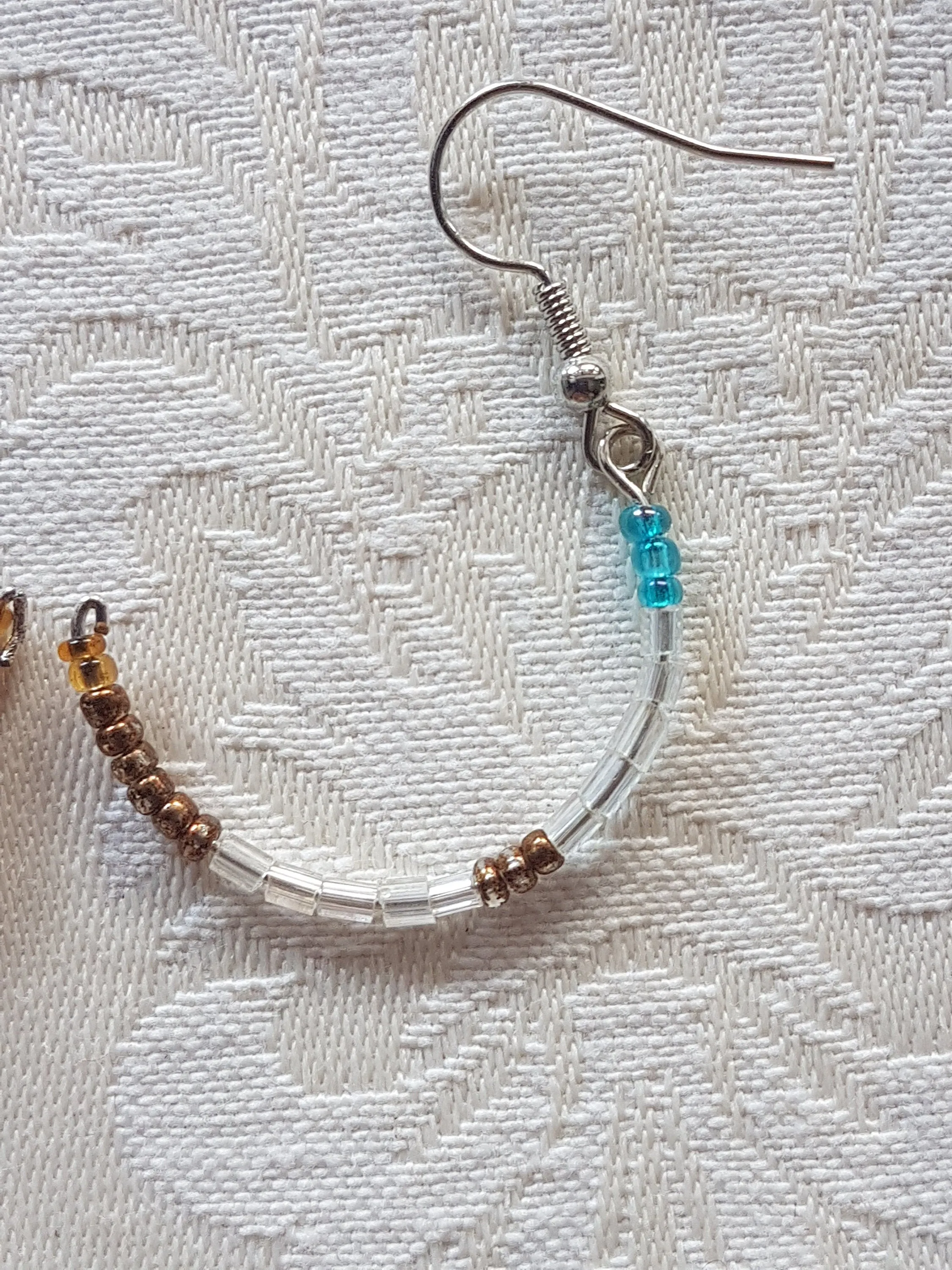 Gold Blue Seed Bead Dangle Earrings