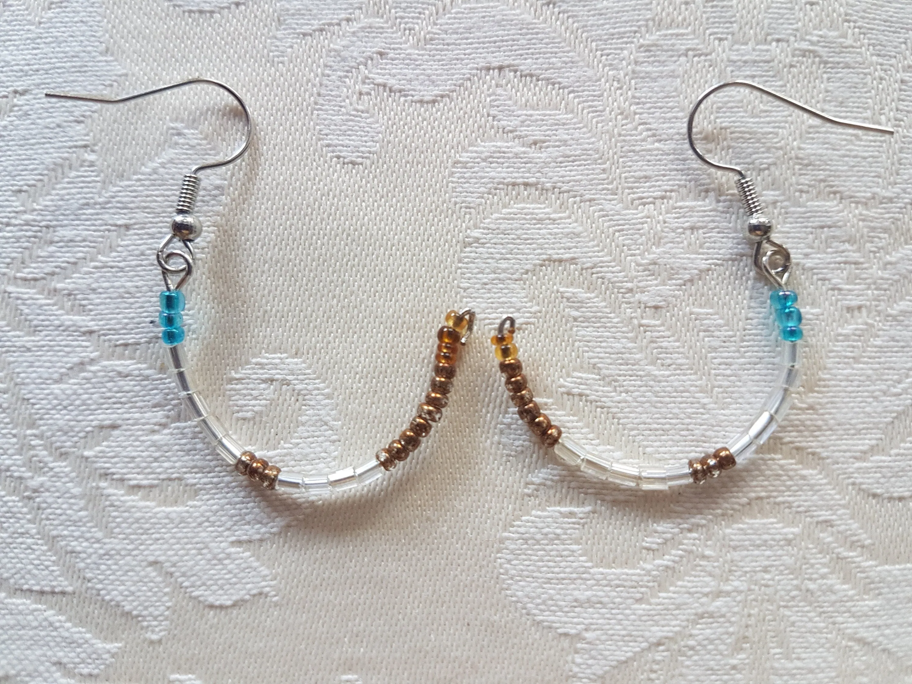 Gold Blue Seed Bead Dangle Earrings
