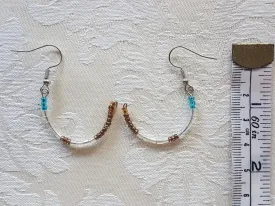 Gold Blue Seed Bead Dangle Earrings
