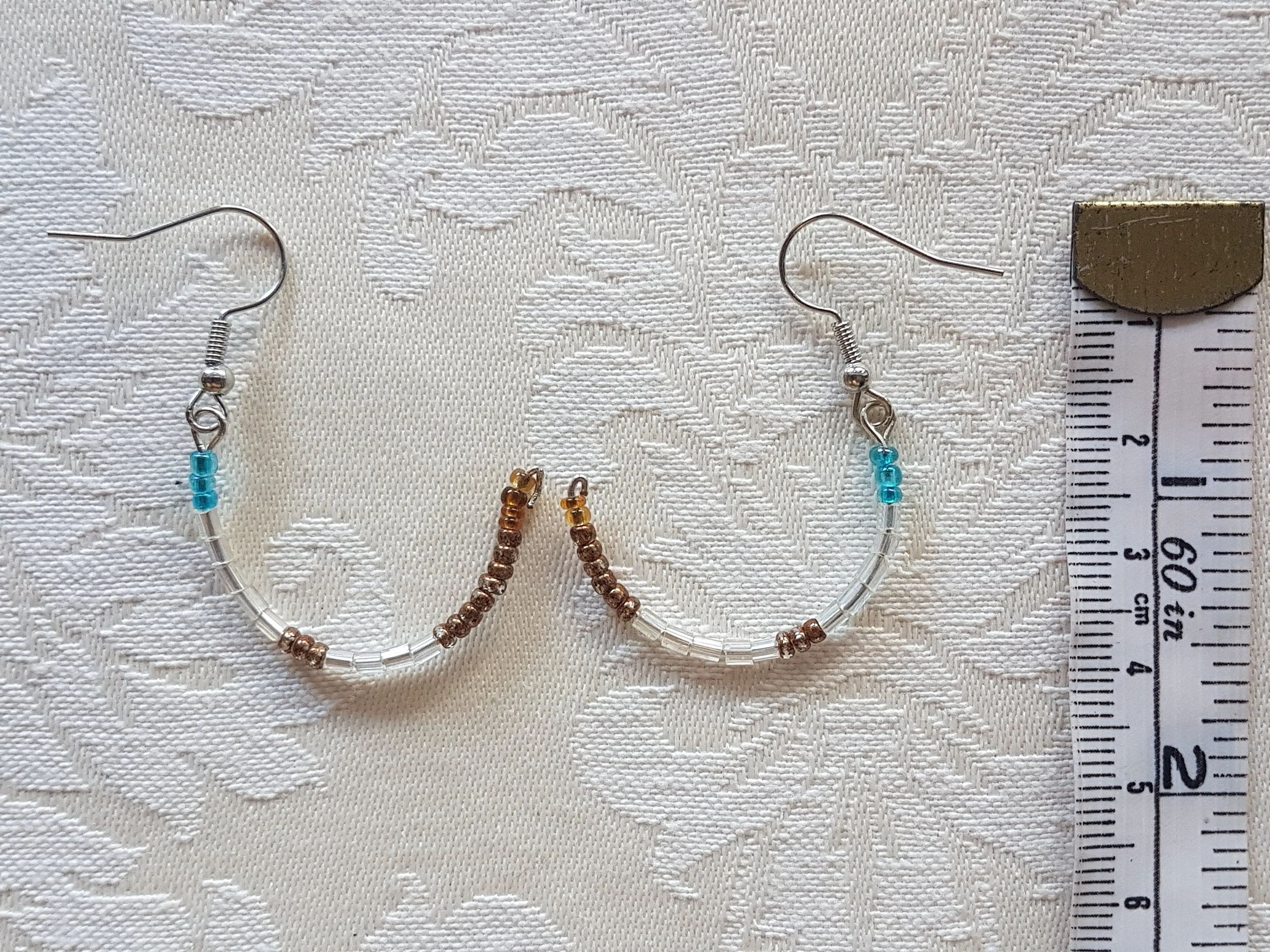 Gold Blue Seed Bead Dangle Earrings