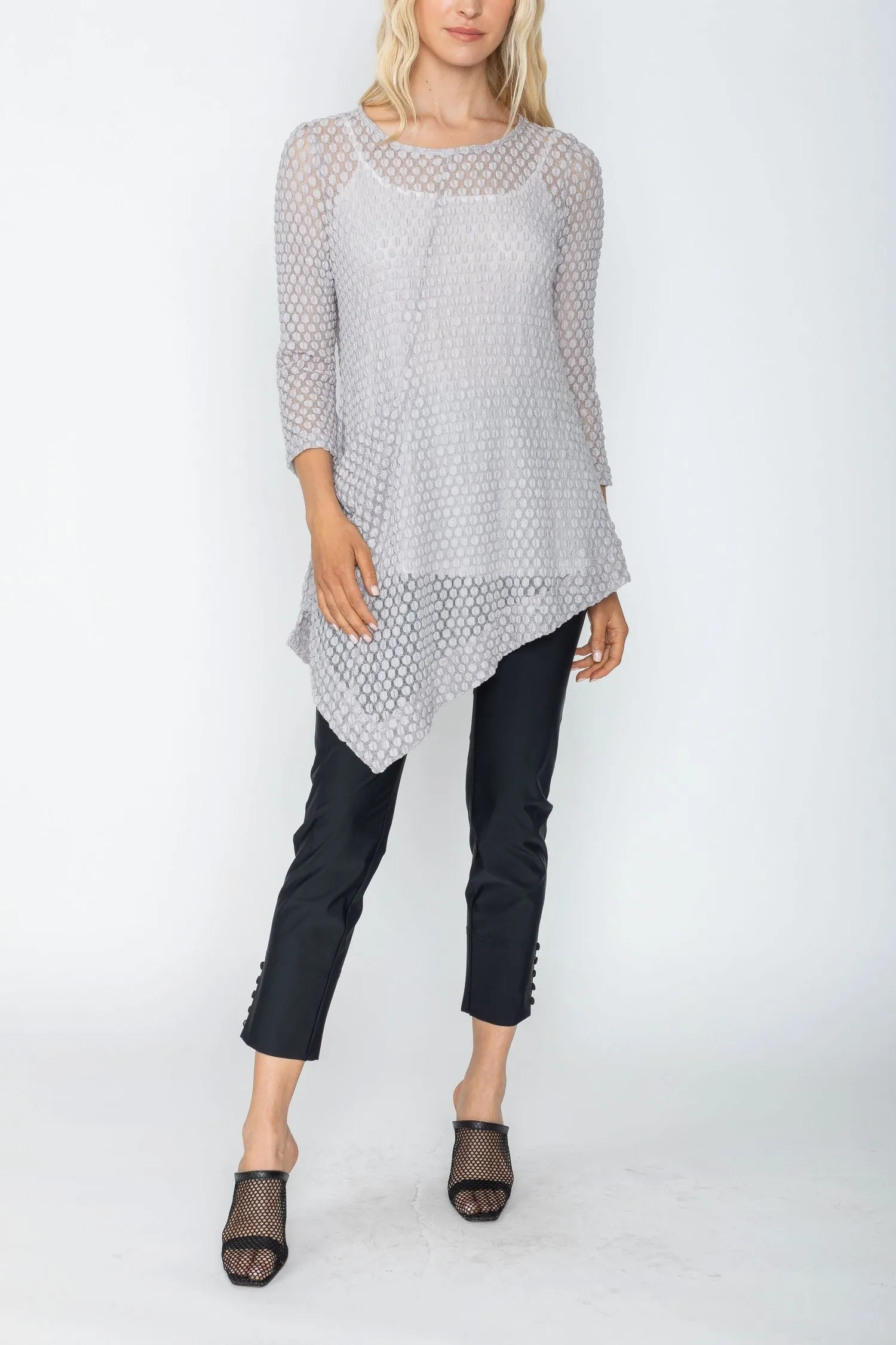 Gray Drape Pocket Mesh Tunic Top
