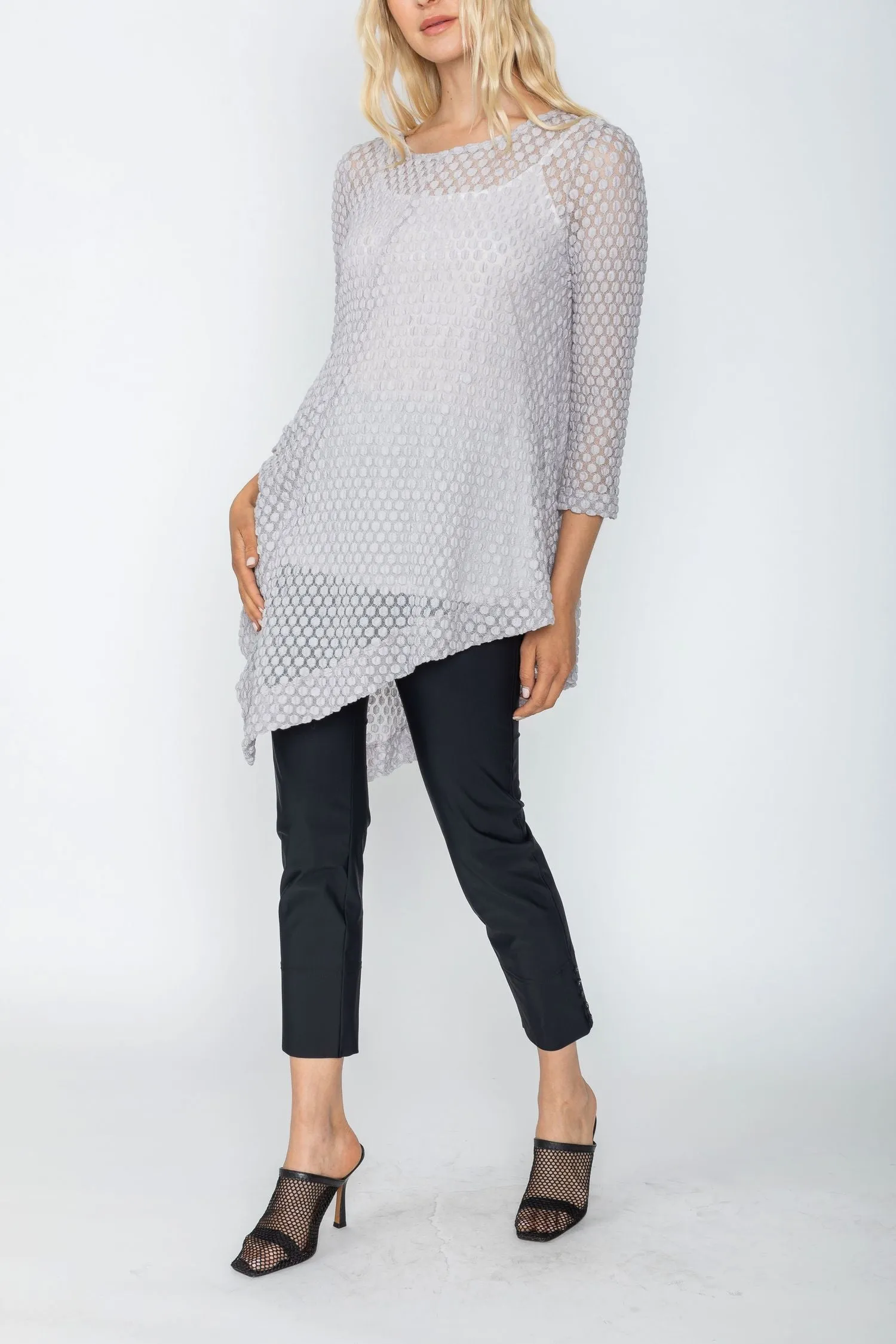 Gray Drape Pocket Mesh Tunic Top