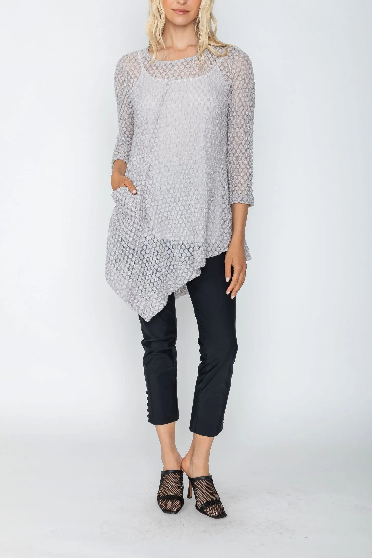 Gray Drape Pocket Mesh Tunic Top