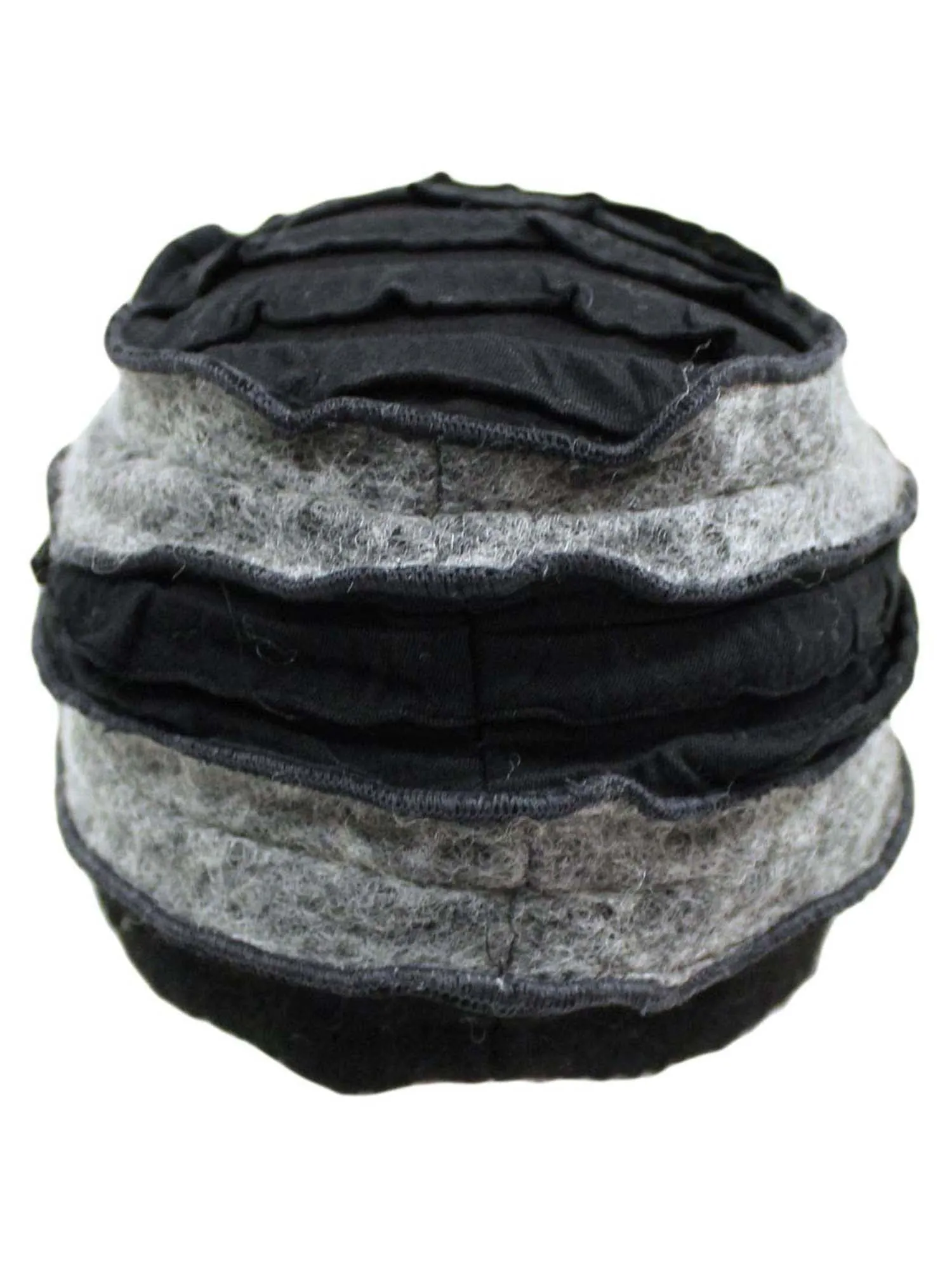 Grey & Black Wool Blend Layered Winter Hat With Flower