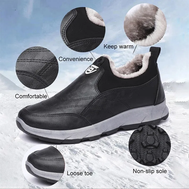 Groovywish Orthopedic Snow Boots For Men Plush Slip-on Winter Shoes