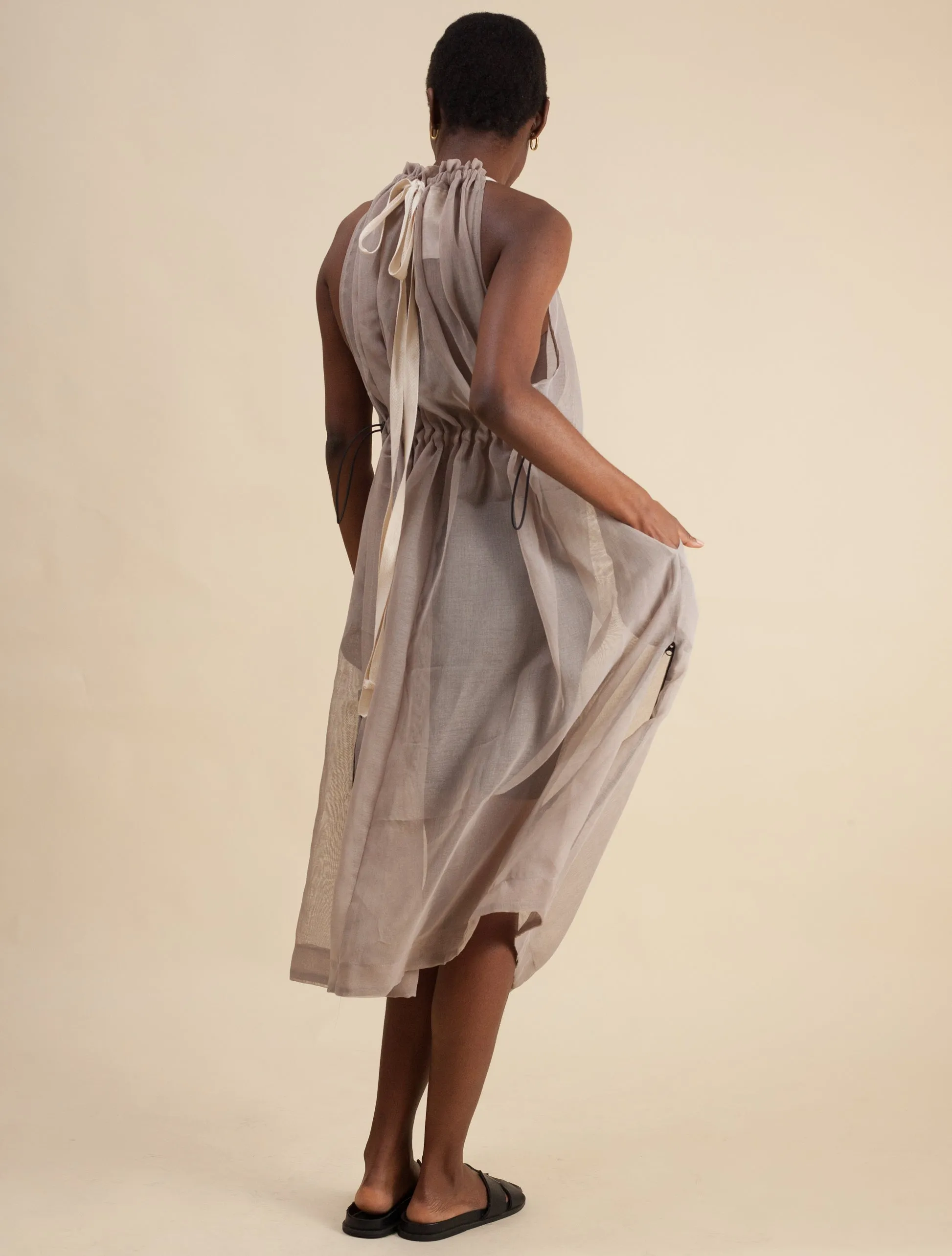 Halter Dress (Sheer Linen Grey)
