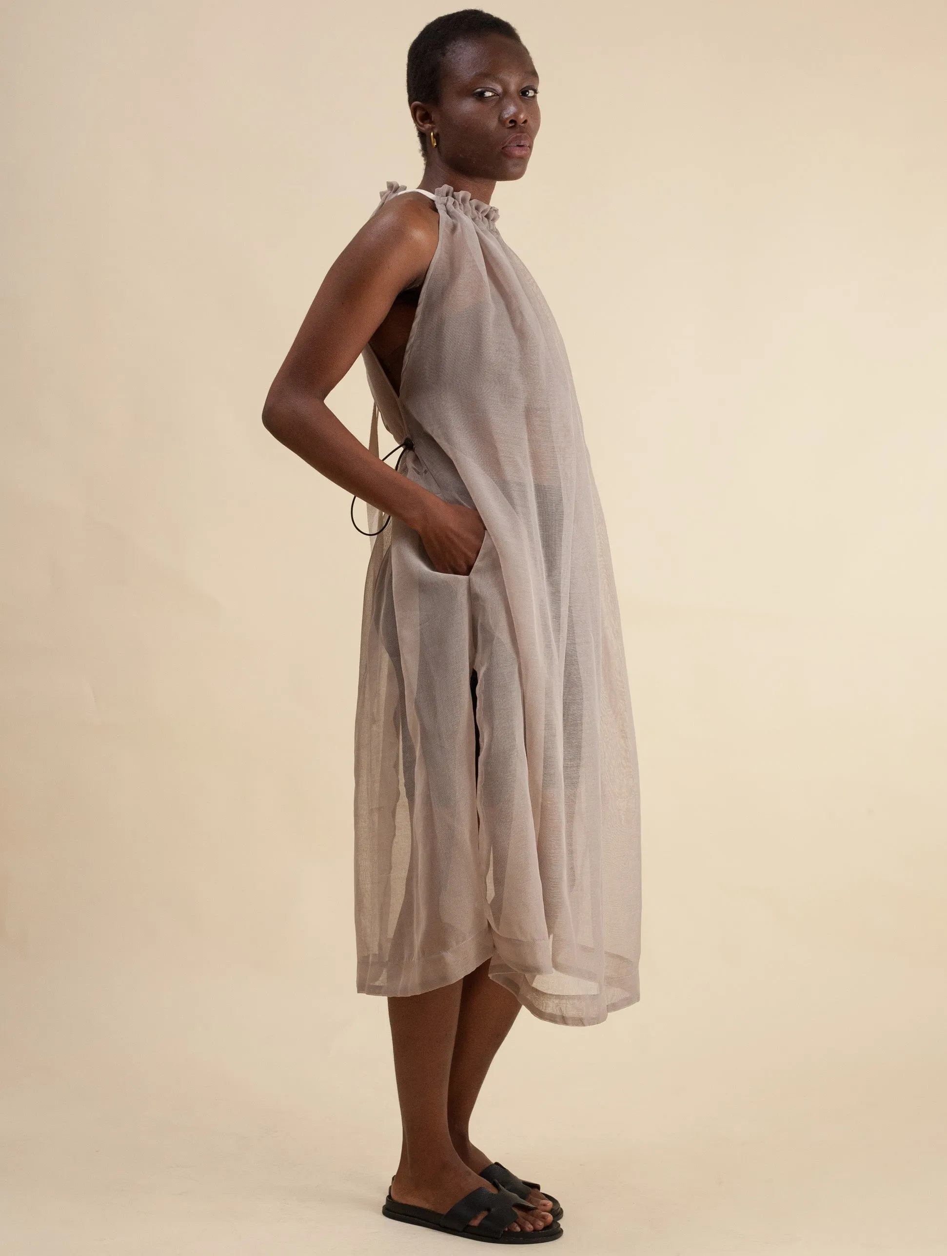Halter Dress (Sheer Linen Grey)