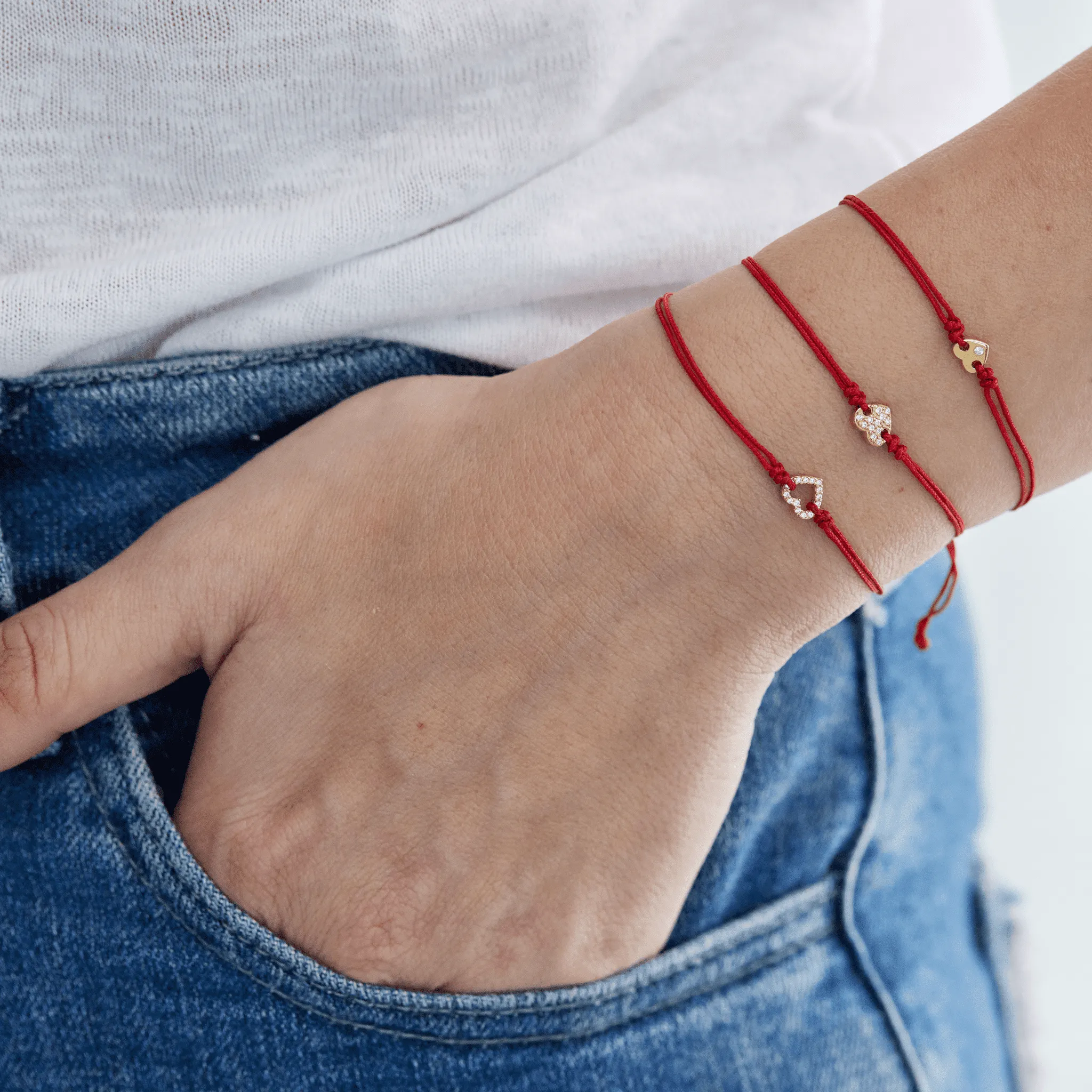 Heart of Gold String of Love Bracelet - 14K Rose Gold