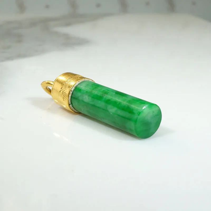 Jade Pillar Charm Capped in Engraved 22k Gold