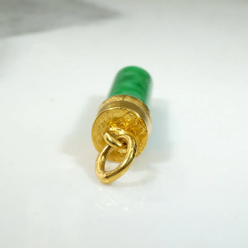 Jade Pillar Charm Capped in Engraved 22k Gold