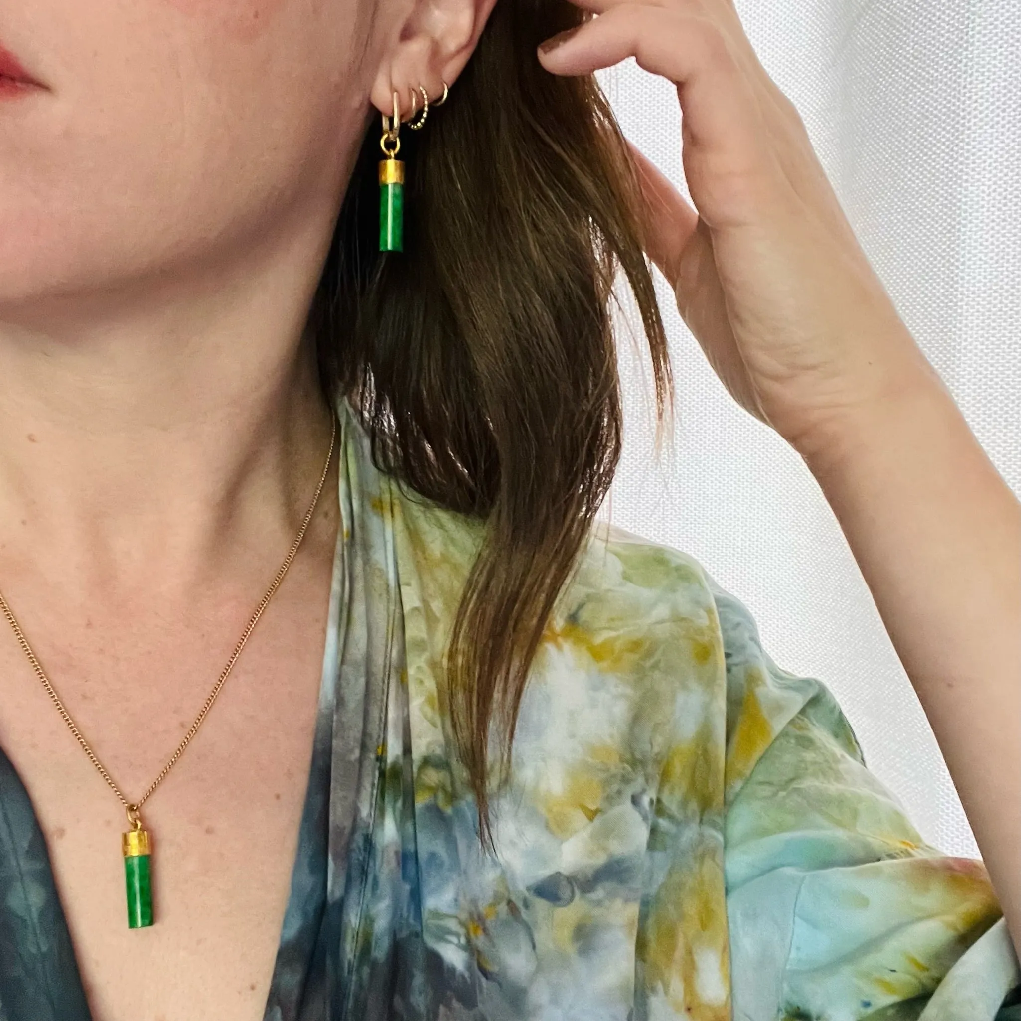Jade Pillar Charm Capped in Engraved 22k Gold