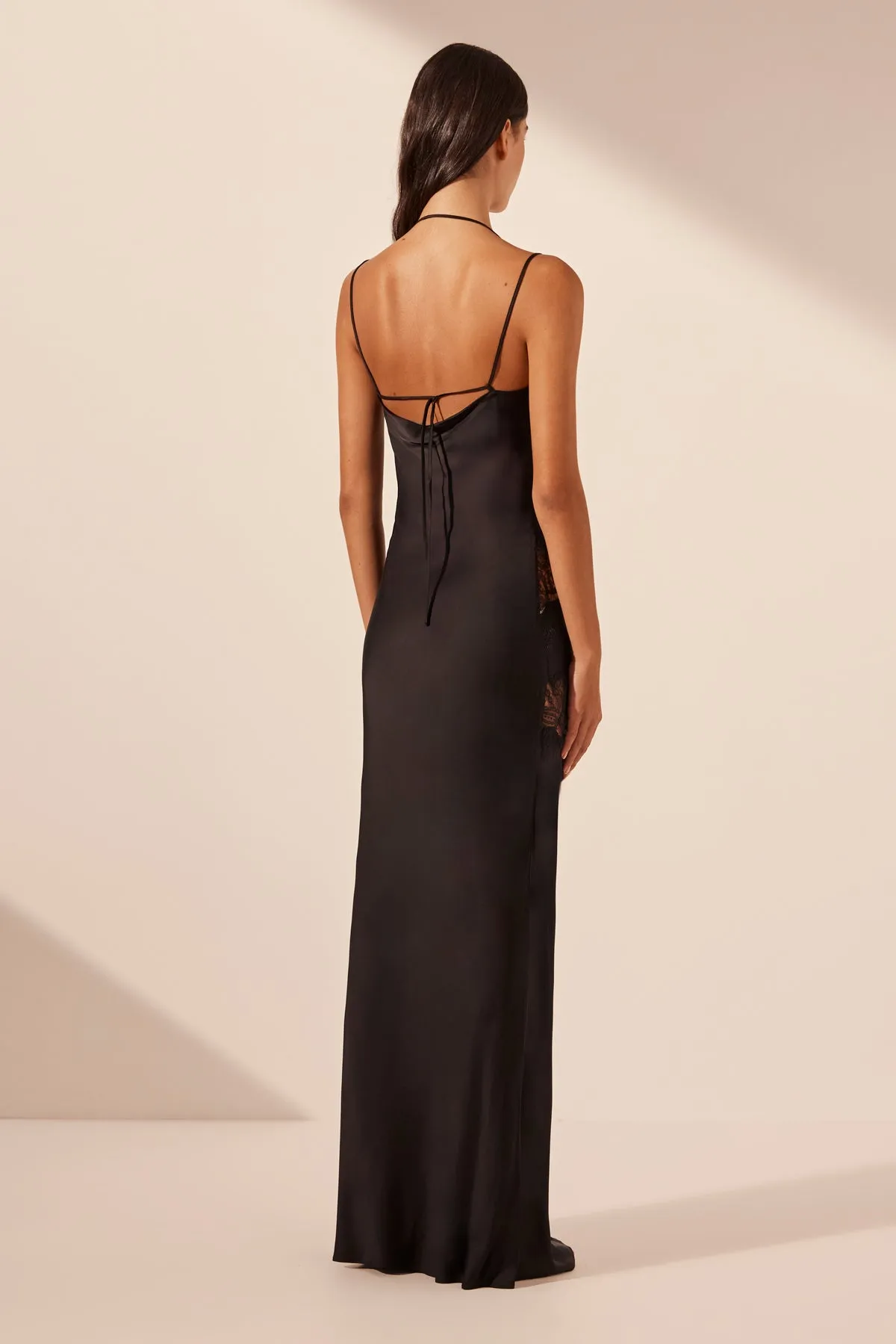 JAMILA LACE PANELLED MAXI DRESS - BLACK