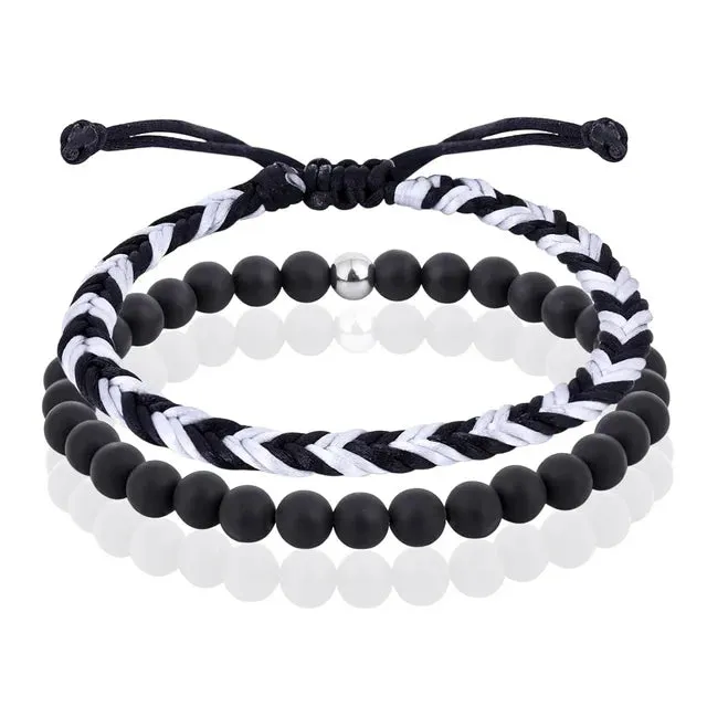 JSJOY Black Beaded Bracelets for Men Boys Bracelet