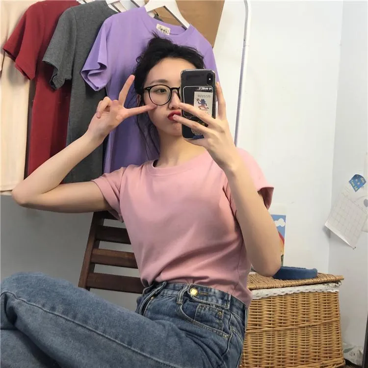 Kawaii Pure Color Short T-Shirt