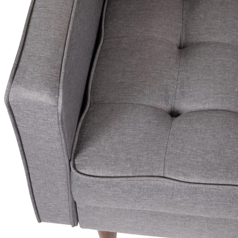 Luigi Mid-Century Modern Armchair with Tufted Light Gray Faux Linen Upholstery Wood Leg