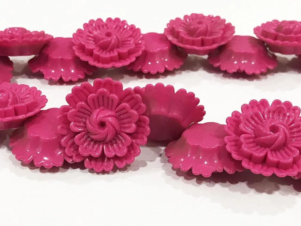 Magenta Pink Plastic Flower Stones (26 mm)