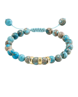 Men's Turquoise Imperial Jasper Engravable Bead Bracelet - 14K Yellow Gold