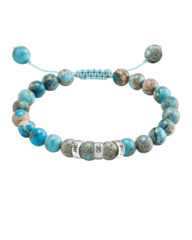 Men's Turquoise Imperial Jasper Engravable Bead Bracelet - 925 Sterling Silver