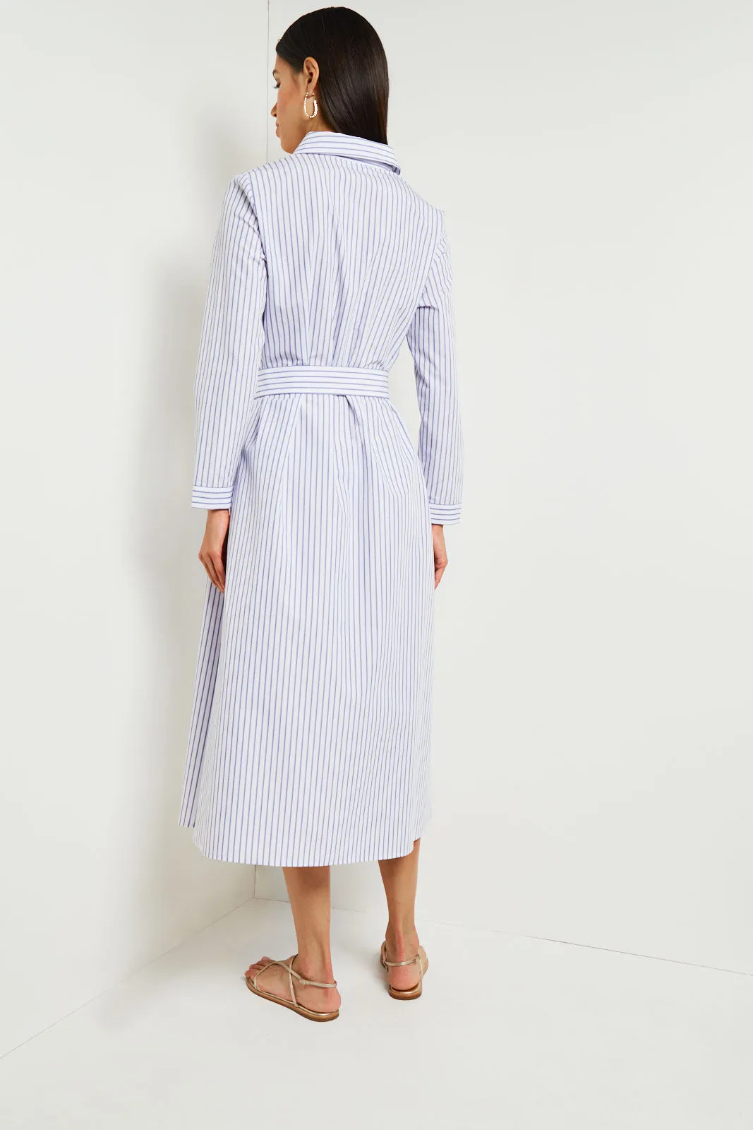 Midi A-Line Shirtdress - Embroidered Cotton Blend