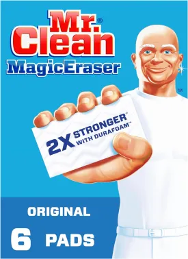 Mr. Clean Magic Eraser Original Cleaning Pads, Multi Purpose Cleaner, Bathroom Cleaning Supplies, All Purpose Cleaner, White, 6 Count