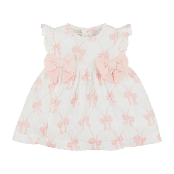 Mudpie Baby Girl Pink Bow Print Dress