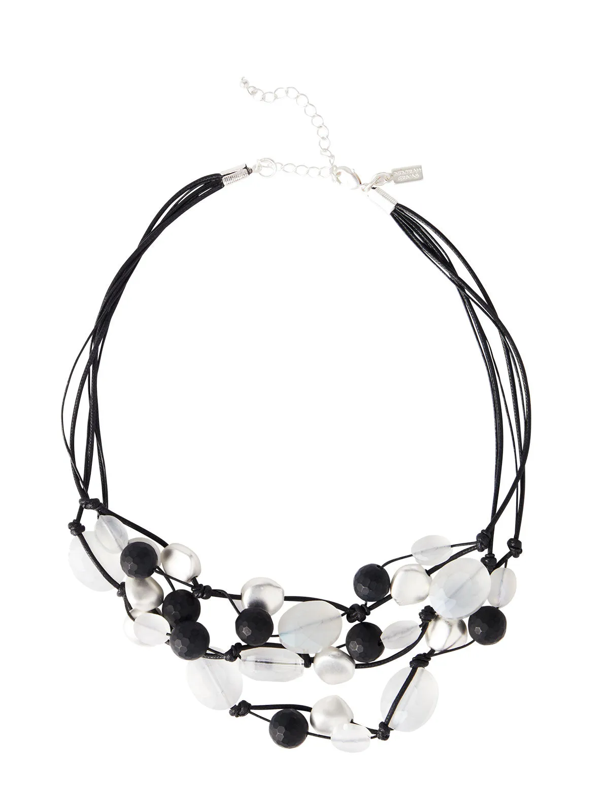 Multi-Cord Matte Black & White Crystal Necklace