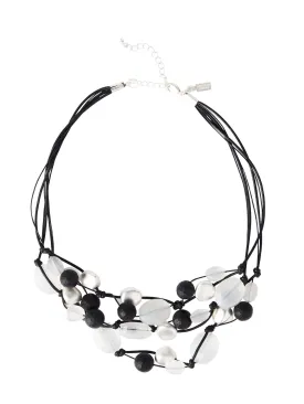 Multi-Cord Matte Black & White Crystal Necklace