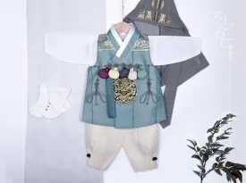 Noble Dragon Embroidery Baby Boy Hanbok in Teal