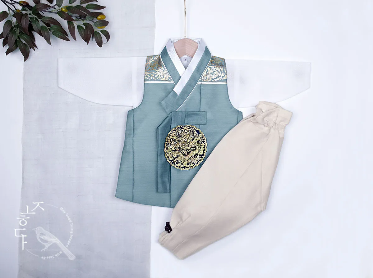 Noble Dragon Embroidery Baby Boy Hanbok in Teal
