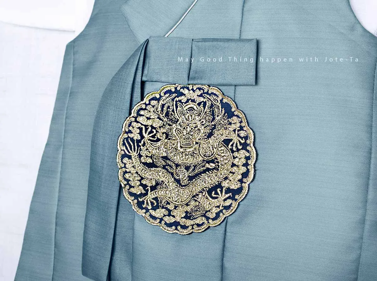 Noble Dragon Embroidery Baby Boy Hanbok in Teal